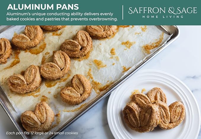 Commerical Quality Cookie Sheet Pan - 4 Pack Aluminum Half Sheet Baking Pan by Saffron & Sage Home Living - This 18x13 Baking Sheet Set is Rust & Warp Resistant, Heavy Duty, of Thick Gauge