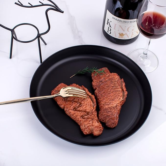 EI 18pcs Black Wheat Straw Plates,Heavy Duty Reuasble Unbreakable Plastic Plates with Lip Edge,Melamine Plates for Kitchen,Camping,Picnic,Halloween