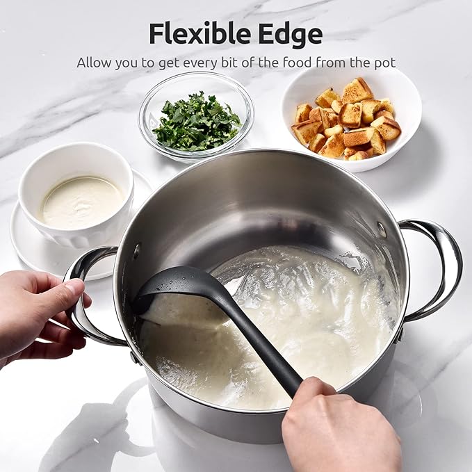 13 inch Silicone Soup Ladle: U-Taste 600ºF Heat Resistant 4 oz Large Non-stick Seamless Rubber Kitchen Deep Serving Spoon with Non Slip Solid Long Handle for Cooking Sauce/Stews/Gravies/Chili(Black)