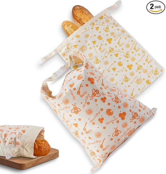Reusable Bread Bags for Homemade Loaves, 2 Pack Cotton Beeswax Bread Bags, Extra Large Sourdough Bag, Beeswax Storage Bag to Keep Fresh