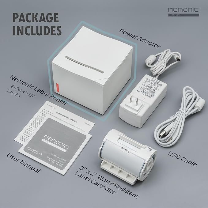 Nemonic Label Printer | Inkless Bluetooth Thermal Label Printer for Small Business | Durable Shipping Label Maker & Portable Wireless
