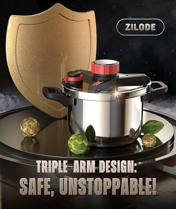 18/8 Stainless Steel Pressure Cooker 10 QT, [Save 70% Cooking Time] Olla De Presion with Food-Grade Body [One Hand Operation] Rotating Lock/Unlocking Lid System, Steam Rack Included