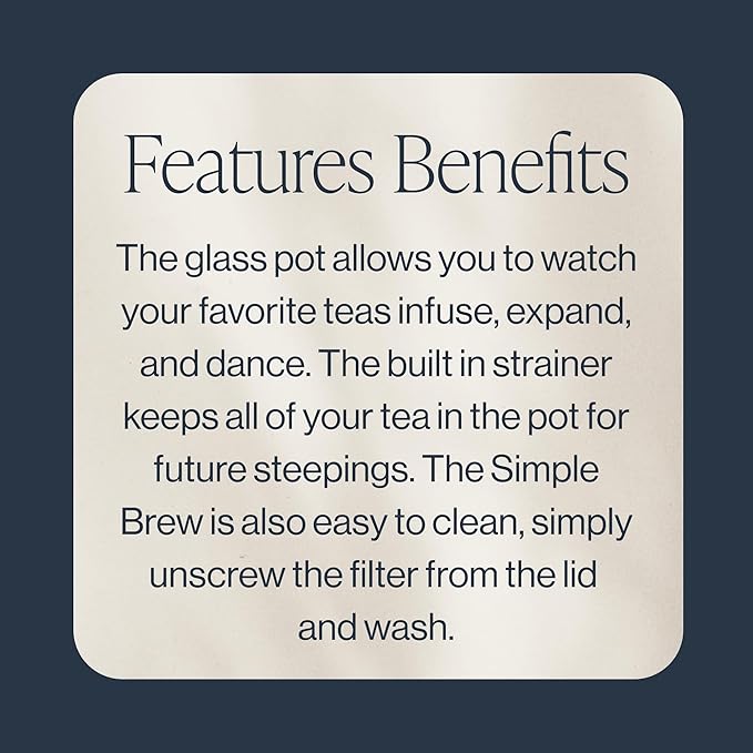 Rishi Tea Simple Brew Teapot - For 33oz Loose Tea Preparation, Built-in Strainer, Everyday Teaware, Easy to Clean, Borosilicate Glass, Enjoy Hot or Iced Tea - 1000ml