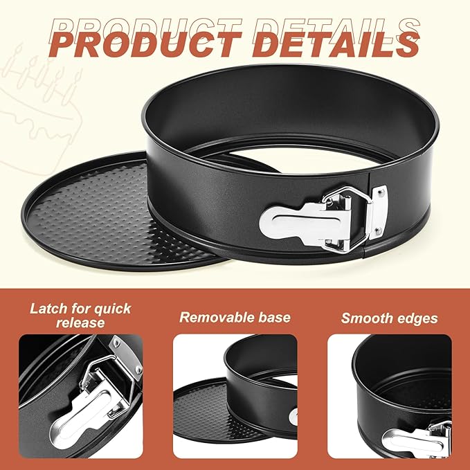 4 Pcs 8 Inch Non Stick Springform Pan with Removable Bottom Carbon Steel Cheesecake Pan Round Springform Cake Mold with Stainless Steel Spring Buckles for Baking Kitchens Restaurant