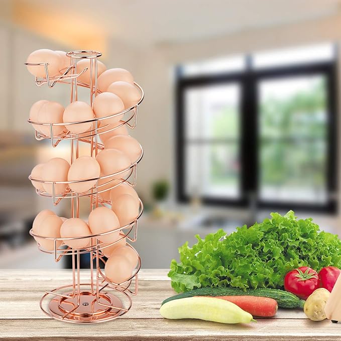 Toplife Spiral Design Metal Egg Skelter Dispenser Rack, Storage Display Rack, Rose Gold