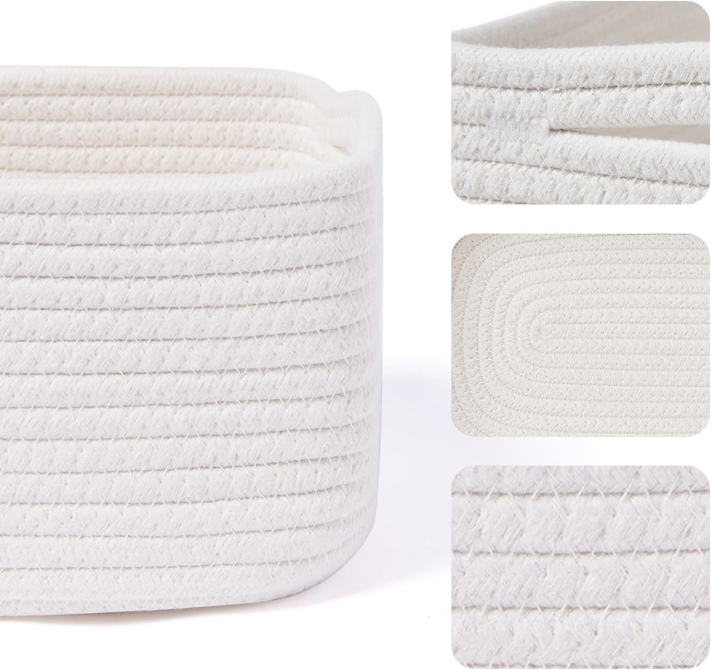 Small Storage Baskets for Organizing | Closet Organizer Bins | Shelf Toy Basket | Woven Rope Baskets | Cube Decorative Box | Shallow Basket | 13x8.5x5.1” | 4 Packs Off White