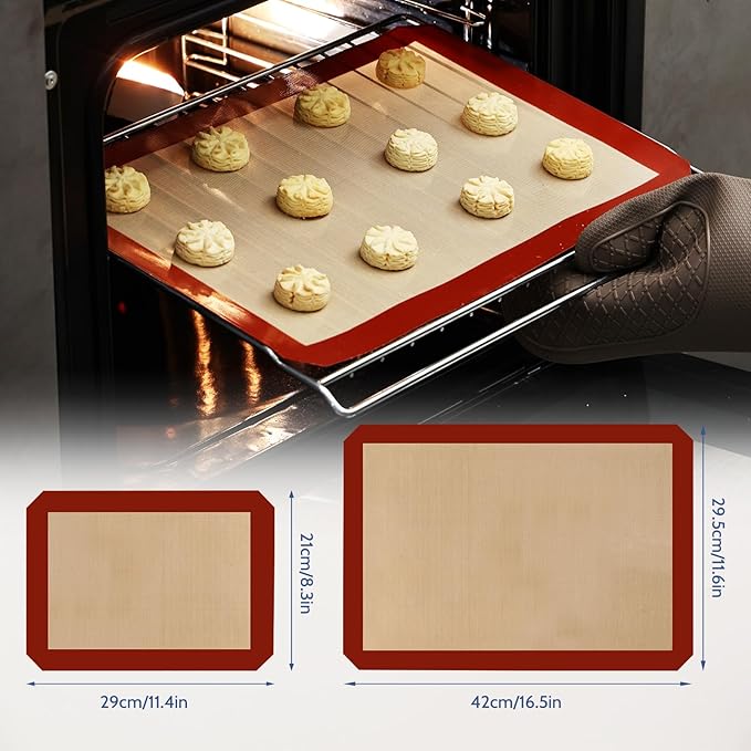 KitchenRaku 3-Pack Silicone Baking Mat, (16.5"x11.6") 2 Half Sheets + 1 Quarter Sheet Reusable Silicone Baking Sheets for Oven, BPA Free Nonstick Bakeware Mats for Cookies, Macarons and Pastry