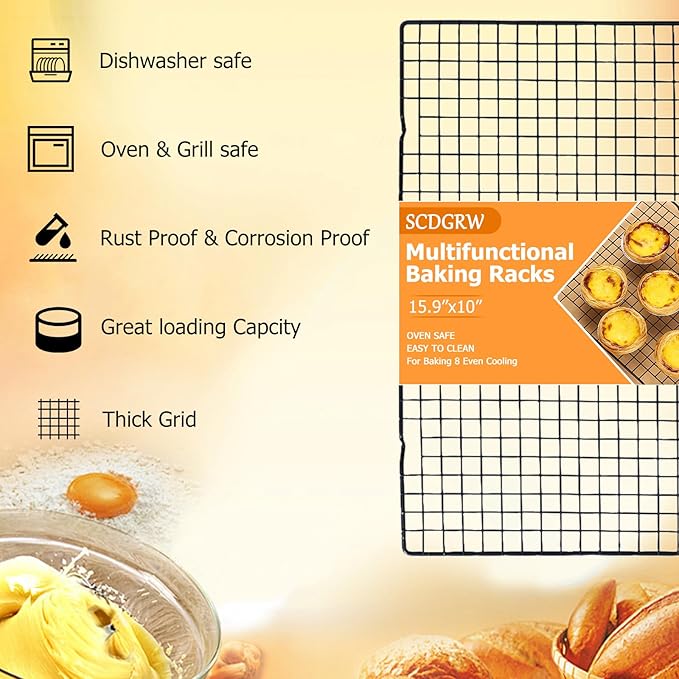 5PCS Cooling Racks for Cooking and Baking - 10" x 16" Wire Rack Baking Rack, Oven Cooking Rack, Heavy Duty Baking Rack for Grilling. Roasting, Cooking, Drying