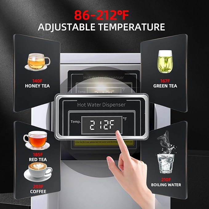 Commercial Hot Water Dispenser Stainless Steel Commercial Water Boiler 1600W Quick Heating 6.6 Gallons/Hour Output Commercial Water Machine for Office, Café, Tea, Catering
