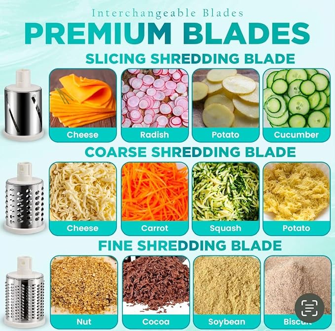 Rotary Cheese Grater Hand Crank with handle - Upgraded strong suction, changeable blades, handheld kitchen aid 3-in-1 Cheese Shredder. Kitchen Rotary Grater Slicer for Fruit, Vegetables, Nuts