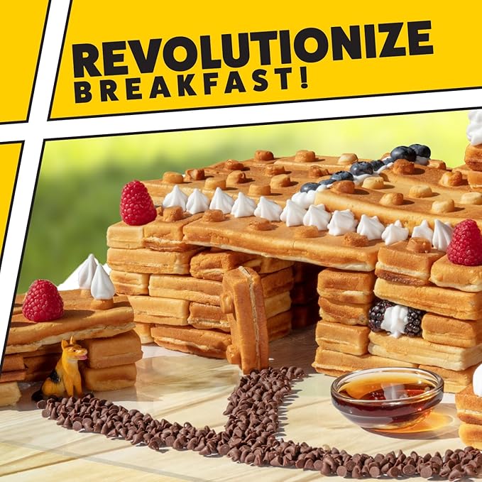 Building Brick Electric Waffle Maker- Cook Fun Buildable Waffles, Pancakes in Minutes- Build Houses, Cars & More Out of Stackable Waffles- Bite Sized for Kids, Nonstick Iron Recipes Included, Fun Gift