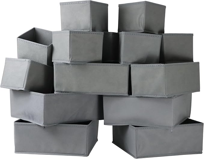 16 Pcs Drawer Organizer,Fabric Closet Organizer and Storage Baskets,Foldable Drawer Divider for Clothing,Sock,Ties,Underwear Drawer Organizers,Cabinet Storage Boxes (Gray)