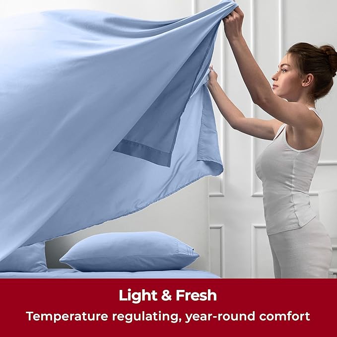 Mellanni Twin XL Sheets Set - 3 PC Iconic Collection Bedding - Hotel Luxury, Extra Soft, Cooling Bed Sheets - Wrinkle, Fade, Stain Resistant (Twin Extra Long, Sky Blue)