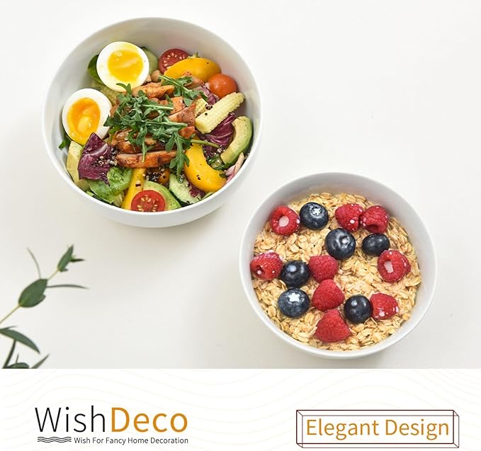 Large Soup Bowls Set of 3, Ceramic Salad Bowls 37 oz, White Pasta Bowls 7 inch, Serving Bowl for Cereal, Noodle Ramen, Pho, Fruit