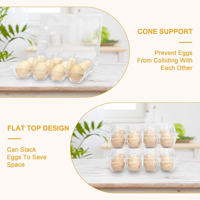 40 Pack Jumbo Egg Cartons 12 Count - Duck Plastic Egg Cartons Cheap Bulk Large 1 Dozen -,Clear Empty Chicken Egg Carton for Fresh Duck Eggs