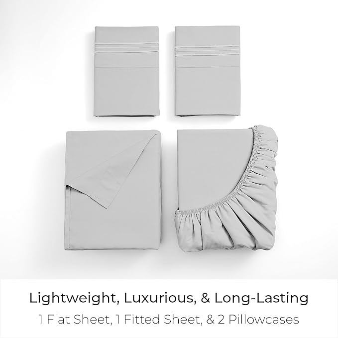 Mellanni King Sheets Set - 4 PC Iconic Collection Bedding - Hotel Luxury, Extra Soft, Cooling Bed Sheets - Wrinkle, Fade, Stain Resistant (King, Light Gray)