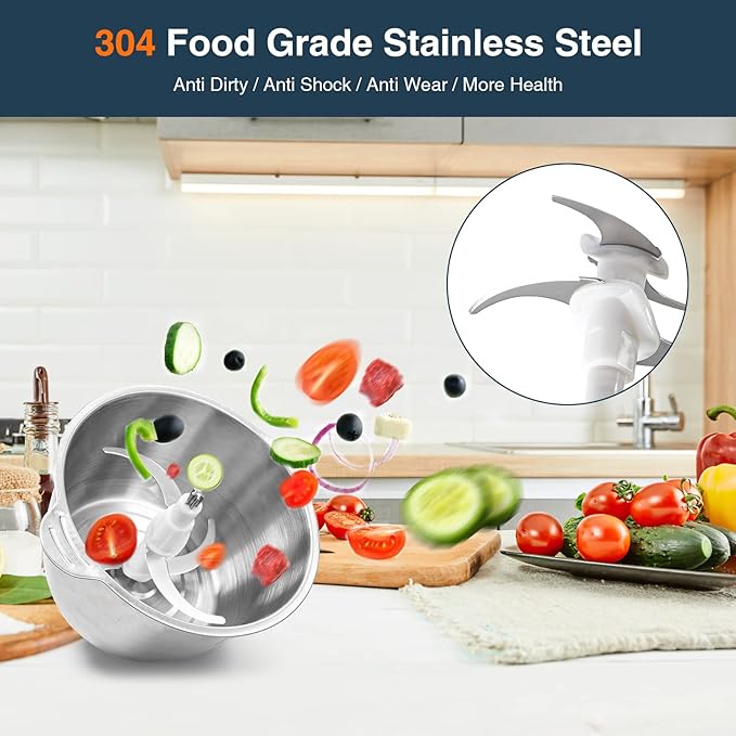 JOYAMI Electric Food Processor with 2 Bowls, Food Chopper Vegetable Meat Grinder, Stainless Steel Blades, 2 Speed