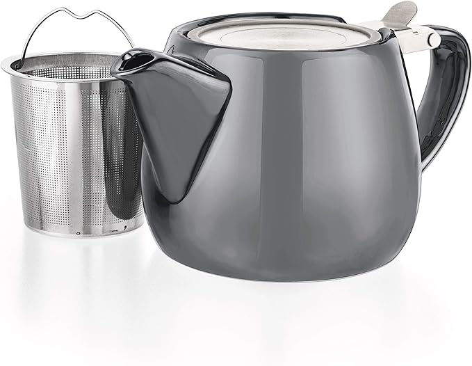 Tealyra - Pluto Porcelain Small Teapot Grey - 18.2-ounce (1-2 cups) - Unique Finish - Stainless Steel Lid and Extra-Fine Infuser To Brew Loose Leaf Tea - 540ml