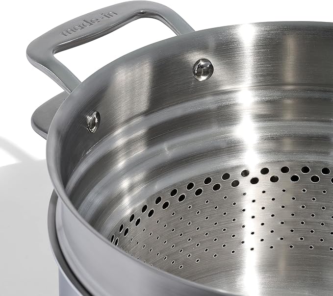 Made In Cookware - 8 Quart Stainless Steel Stock Pot With Lid and Pasta Insert - 5 Ply Stainless Clad - Professional Cookware - Crafted in Italy - Induction Compatible