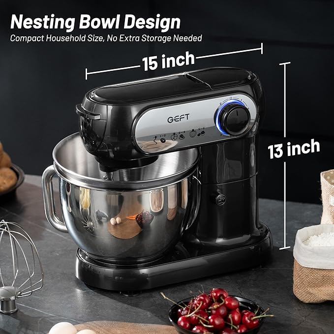 Stand Mixer, 3.5QT+6QT Two Bowls Kitchen Electric Mixer, 600W 6+P speed Tilt-Head Food Mixer with Stainless Steel Bowl, Dishwasher-Safe Dough Hook, Flat Beater, Wire Whisk, Splash Guard, Black