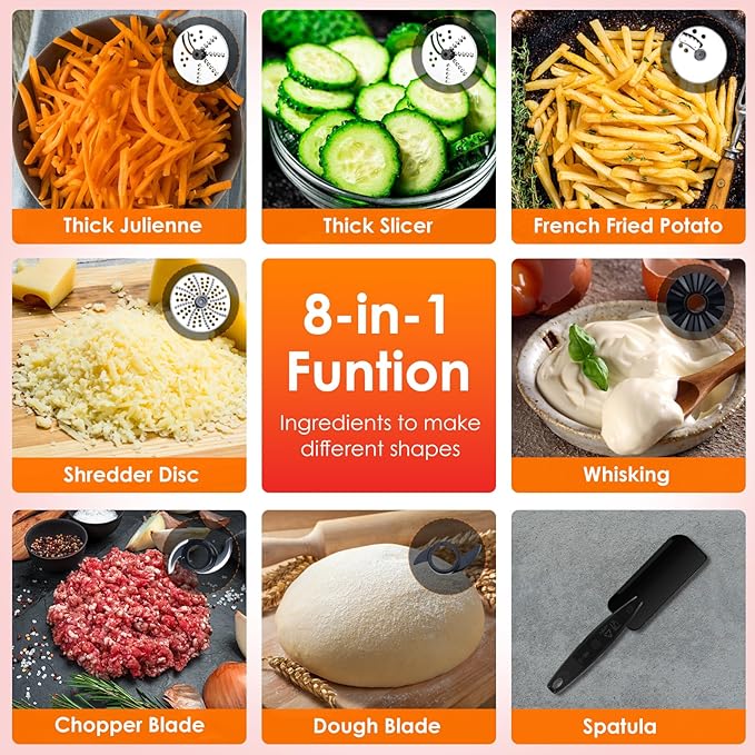 Homtone 16 Cup Food Processor, Large Food Processors, 6 Preset Modes Vegetable Chopper Electric, 6 Blades 8 Functions for Home Use, Stepless Speed Control, 650W, Red