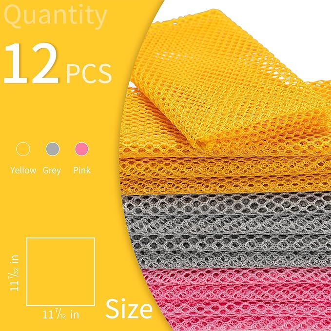 12Pcs Dish Wash Net,Innovative Mesh Cloth,Ultra Non-Scratch Dish Rags for Washing Dishes,100% No Odor/Quick Dry,Perfect Scrubber,Dish Sponges for Washing Dishes Yellow/Pink/Gray