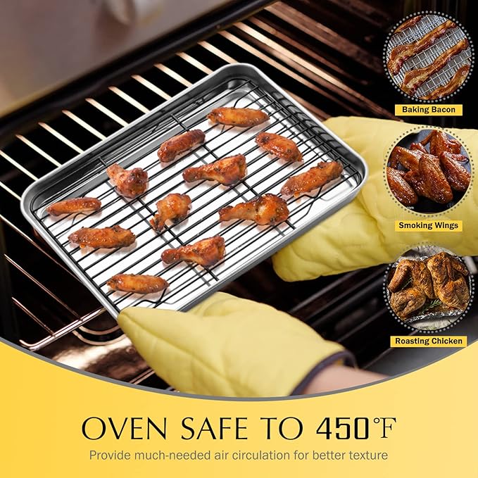 Cooling Baking Rack Set of 2, E-far 11.7” x 9” Non-stick Wire Racks for Oven Cooking Roasting Grilling Cookie Cake Bacon Meat Resting, Non-toxic & Easy to Clean