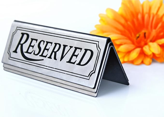 New Star Foodservice Stainless Steel Table Tent Sign (Silver (Reserved), 4.75"x 1.75" (Set of 6))