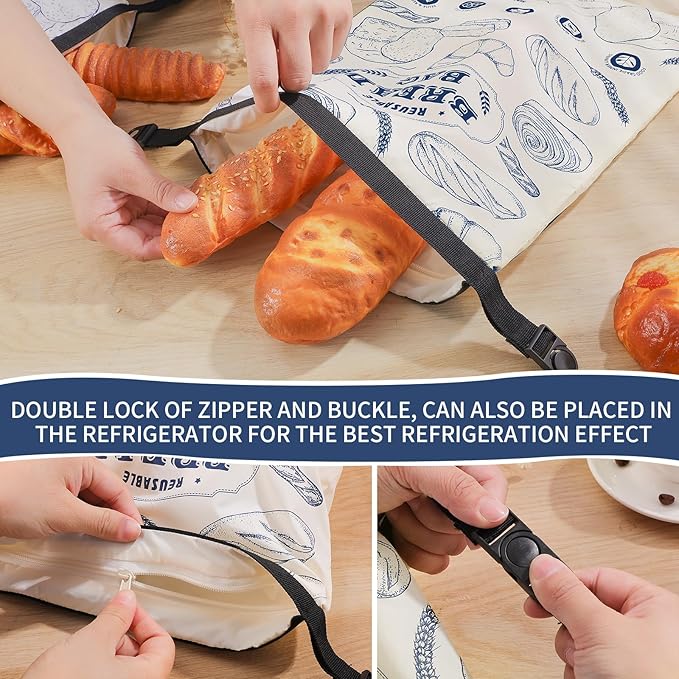 Bread Bags, 2 Packs Bread Bags for Homemade Bread, Reusable Zipper Sourdough Storage Bags for Keeping Loaf Fresh(Large, 16.5"*12.5")