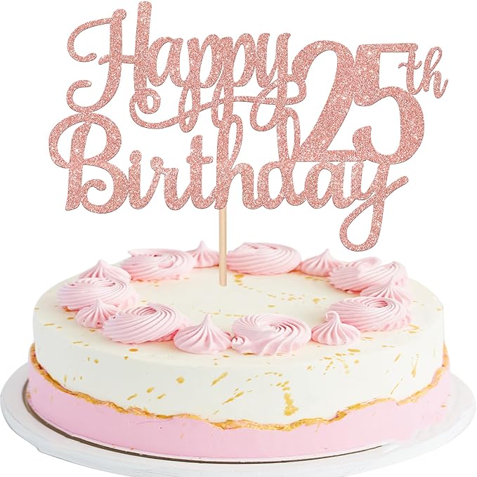 1 PCS Happy 25th Birthday Cake Topper Glitter Cheers to 25 Years Birthday Cake Pick 25 Fabulous Cake Decoration for Happy 25th Birthday Theme Party Decorations Supplies Rose Gold