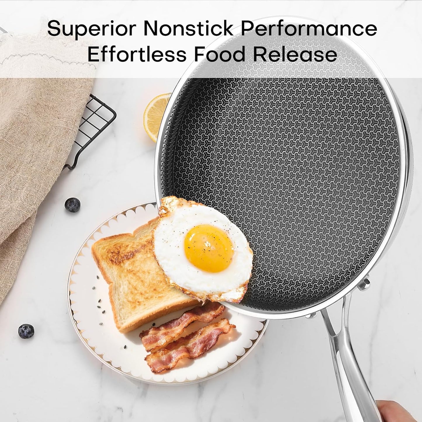 Lazycorner Non Stick Frying Pans Skillet with Lid, 12 Inch Stainless Steel Kitchen Cookware Pots, Non toxic Healthy Induction Compatible PFAS PTFE PFOA PFOS Free
