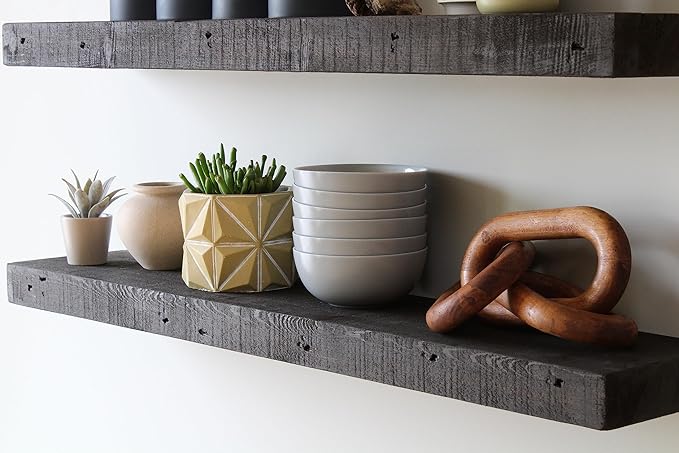 Urban Legacy Reclaimed Barnwood Planks | Floating Shelves for Wall w/Flush Mount Shelf Bracket Set Included | Set of 2 (Coffee Bean, 24"x7"x 2")