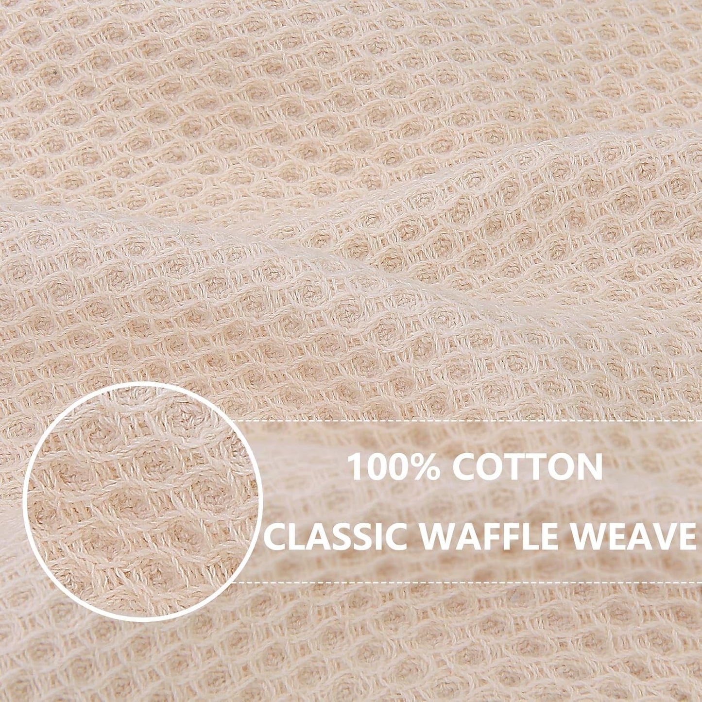 Homaxy 100% Cotton Waffle Weave Kitchen Dish Towels, Ultra Soft Absorbent Quick Drying Cleaning Towel, 13 x 28 Inches, 12-Pack, Beige