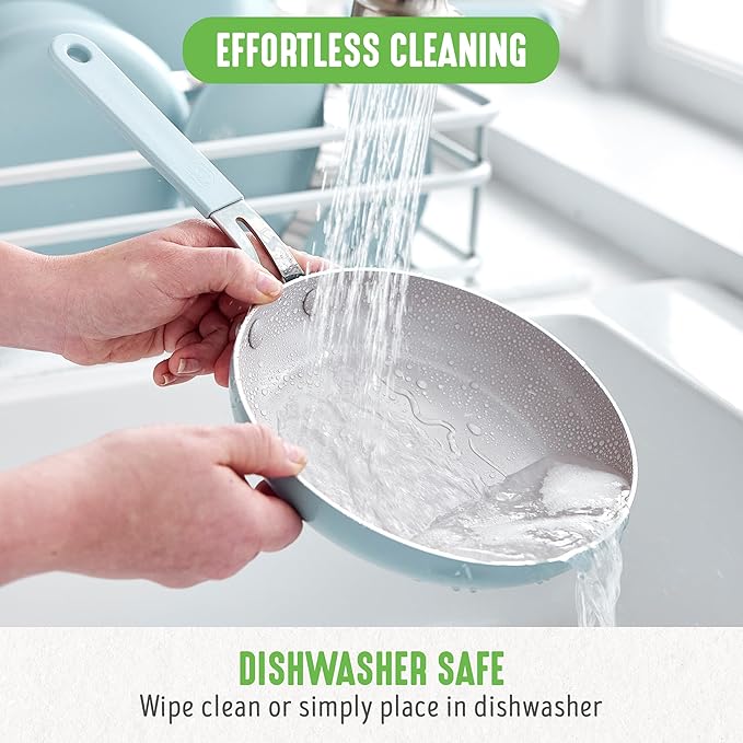 GreenLife 8” & 10” 2 Piece Nonstick Ceramic Frying Pan Set, Lightweight Healthy PFAS-Free Skillets, Dishwasher & Oven Safe, Durable Body, Silicone Stay-Cool Handles, Easy Release, Blue Haze