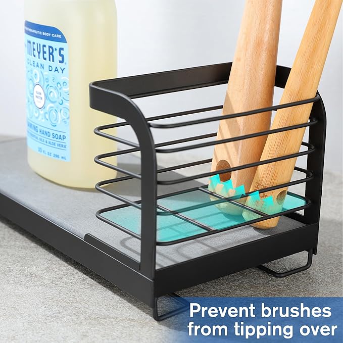 Wipe-Free Sink Organizer with Drying Stone, Instant Dry Sink Caddy Organizers, Kitchen Sponge Soap Holder Dispenser, Countertop Fast Drying Counter Tray Rack