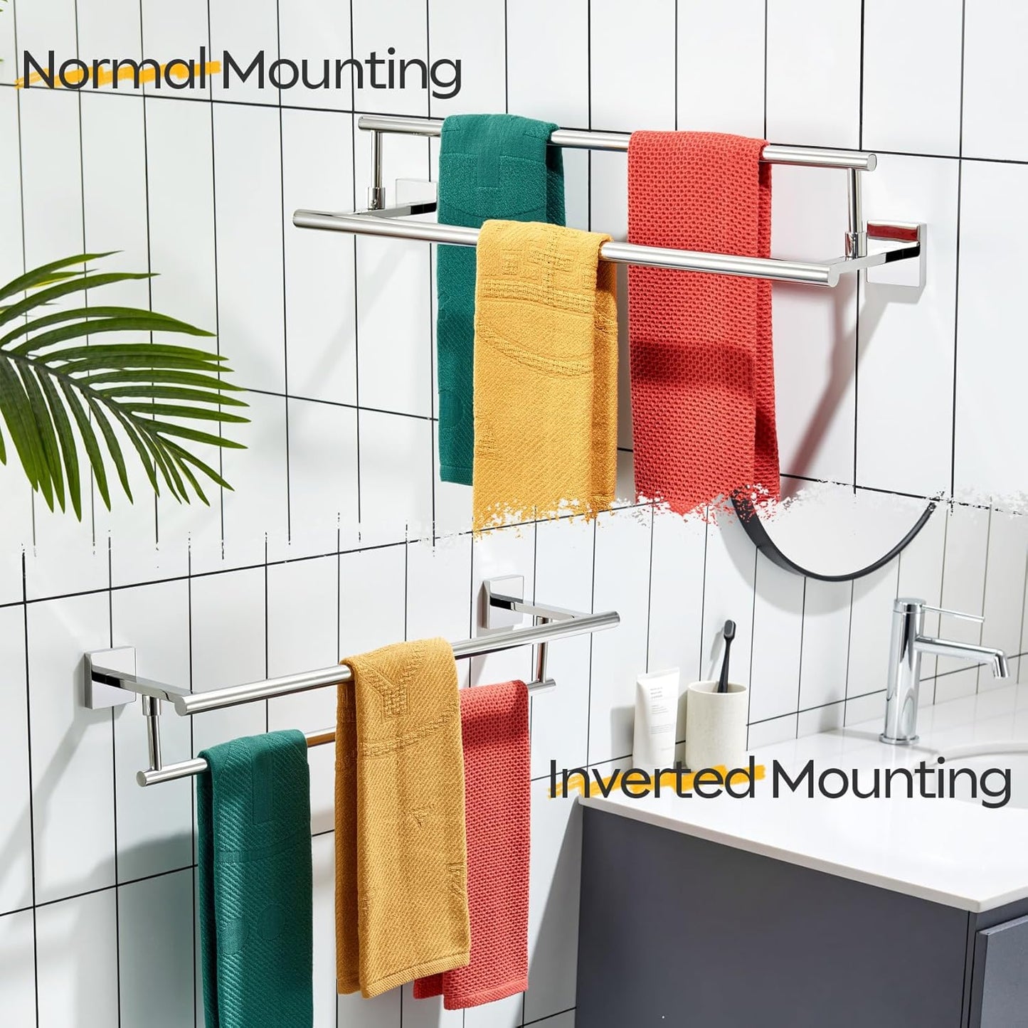 KOKOSIRI Towel Bars 20-Inch Bathroom Double Bath Towel Holder Toilet Kitchen Rack Wall Mounted Polished Chrome Stainless Steel B5009CH-L20