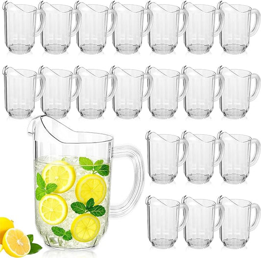 Tessco for you 20 Pcs Plastic Pitchers 60 Ounce Clear Restaurant Jug Large Water Pitcher Carafe Serve Milk Tea Juice Drink for Parties Container Dispenser Beer Jar