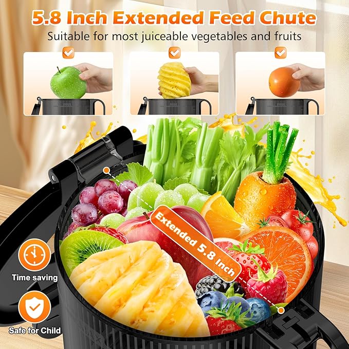 Juicer Machines with 5.8" Large Feed Chute, Cold Press Juicer For Whole Vegetables and Fruits, 400W Professional Slow Masticating juicer Easy to Clean for Batch Juicing (Titanium Gray)
