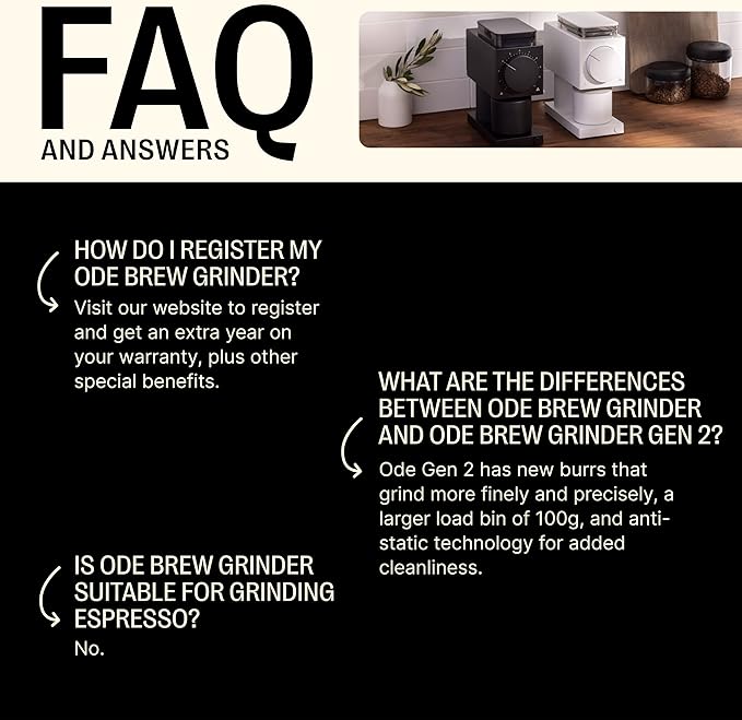 Fellow Gen 2 Ode Brew Grinder - Burr, Electric Coffee Bean Grinder with 31 Settings for Drip, French Press & Cold Brew - Small Footprint - Matte Black