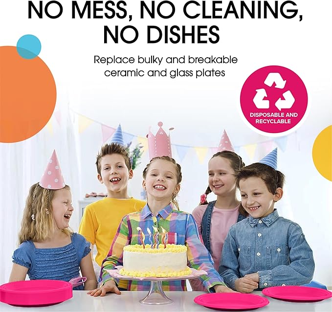 Exquisite Party Solids Hot Pink Plastic Plates For Party 10" Hot Pink Disposable Plates Heavy Duty Supplies 100 Pcs Plastic Dinnerware Sets Heavy Duty 350 GSM Disposable Dinnerware Set