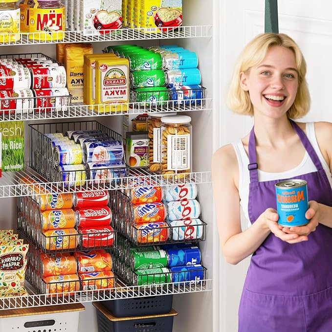 3 Pack Can Storage Organizer For Pantry,Stackble Widen Can Holder Rack With 3 Adjustable Dividers, Can Dispensers For Soup Soda Canned Food Water Bottle, Pop Drink Organizers for Cabinet Shelf