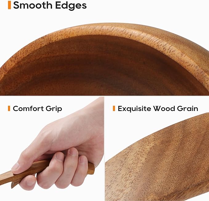 Wooden Ladle for Soup, 3 Size Teak Wood Ladle Spoon with Back Hooks, Heat Resistant Wooden Spoons for Cooking, Non-Stick, Comfortable Grip, Wood Kitchen Utensils Set for Serving, Stirring
