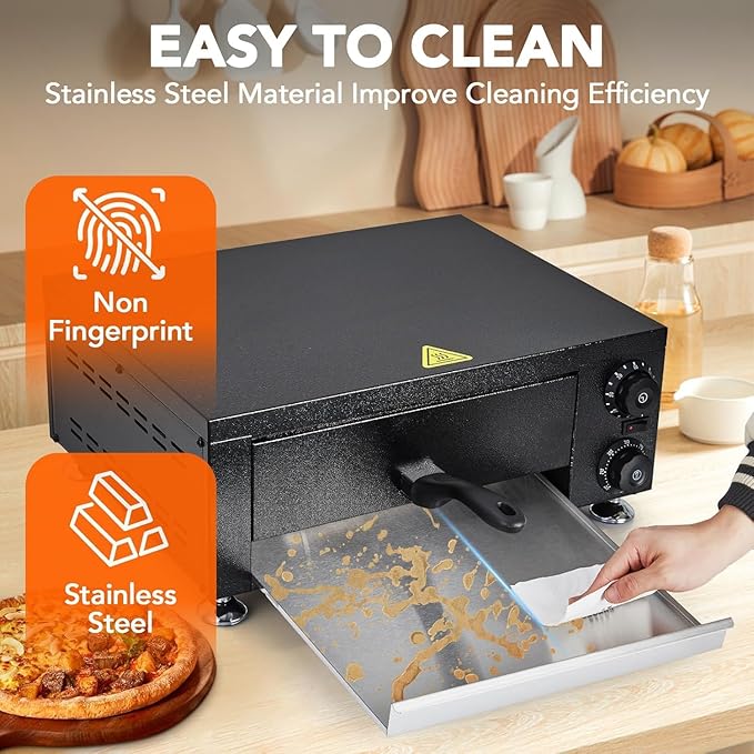 High-Speed Commercial Pizza Oven 12" 1100W，Sealed Stainless Steel with 60-Min Timer for Pizzeria, Food Truck, Catering，Countertop Electric Baking Machine