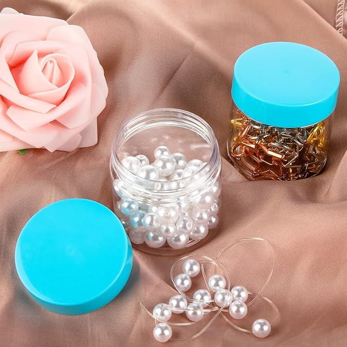 SATINIOR 6 Pack 1 oz Plastic Jars Containers with Lids Wide-mouth Refillable Leakproof Reusable Round Empty Jars for Travel Cosmetic Dry Food Spice Candy Cookie Home Kitchen Organizing(Blue)