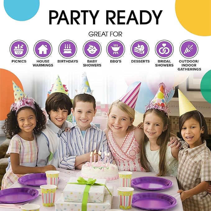 Exquisite Party Solids Purple Plastic Plates For Party 7" Purple Disposable Plates Heavy Duty Supplies 100 Pcs Plastic Dinnerware Sets Heavy Duty 350 GSM Disposable Dinnerware Set
