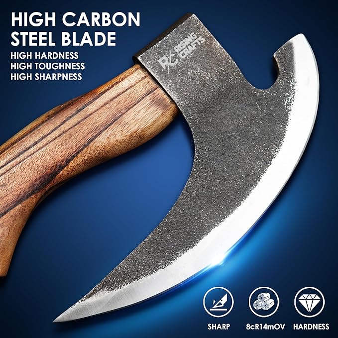 Handmade Viking Pizza Cutter Pizza Axe | Authentic Medieval Pizza Slicer with Ash Wooden Handle & Leather Sheath | Novelty Kitchen Tools for Pizza, Crust Cutting, and More