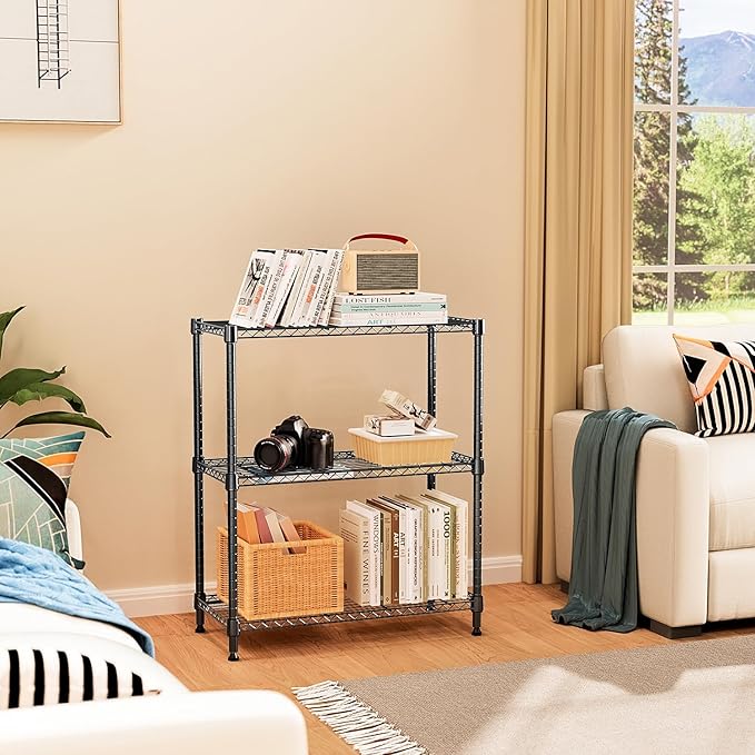 750 lbs 3 Tier Storage Rack Metal Wire Shelving Unit, Storage Standing Shelf Organizer for Laundry Bathroom Kitchen Pantry Closet Garage Basement Utility Room, Black 13.8" D x 29.5" W x 35.5" H