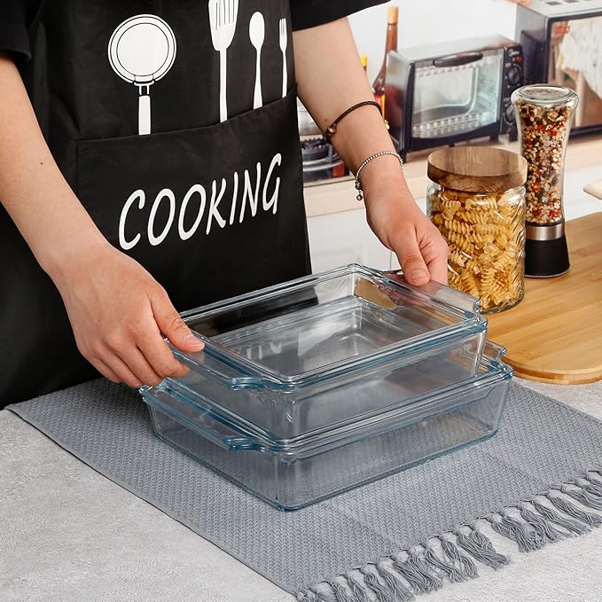 NUTRIUPS Rectangular Glass Casserole Dish With Lid Glass Bakeware Microwave Casserole Dish Lidded Oven Cookware (1.5L)