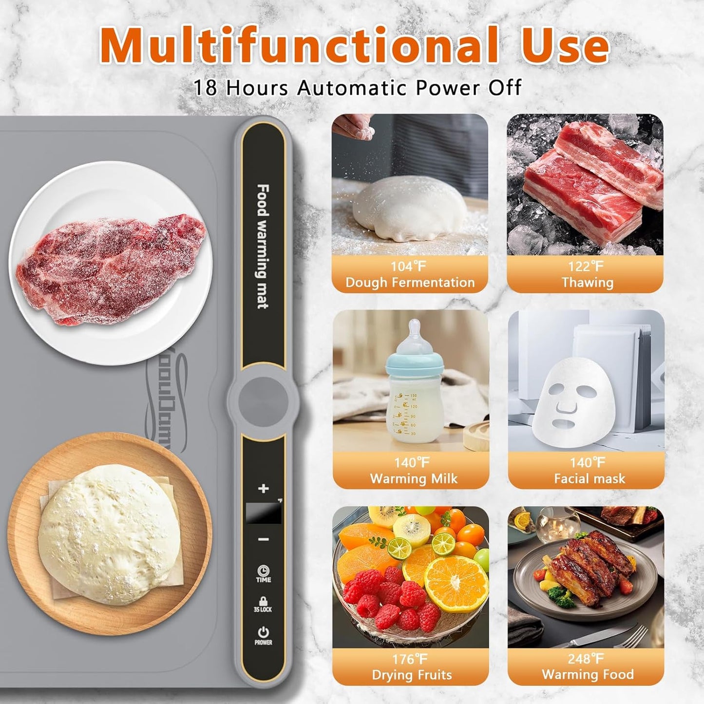 Electric Warming Mat for Food - Warming Tray with 9 Temperature Settings and 6 Hours Timer, Heating Mat for Food with Full Surface Heating for Buffets Party Gatherings and Daily Use（Gray）