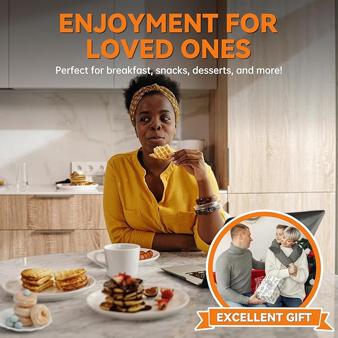 Baker's Friend 4 in 1 Waffle Maker Set: Mini Doughnut & Waffle Maker, Removable Plates, Compact, Recipe Included, Red